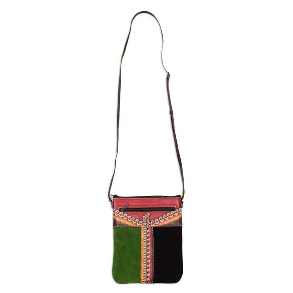 Alternate image for Llama-Themed Multicolored Leather Sling from Peru Cusco Traveler