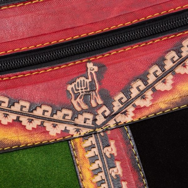 Alternate image for Llama-Themed Multicolored Leather Sling from Peru Cusco Traveler