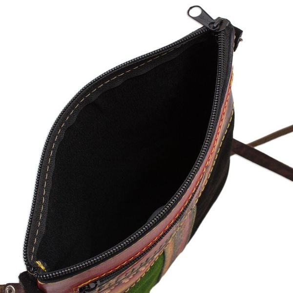 Alternate image for Llama-Themed Multicolored Leather Sling from Peru Cusco Traveler