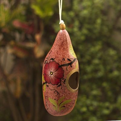 Alternate image for Hand Painted Gourd Birdhouse from Peru Blossoms on Blush