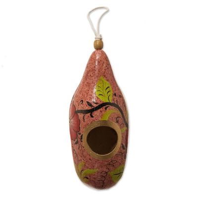 Alternate image for Hand Painted Gourd Birdhouse from Peru Blossoms on Blush