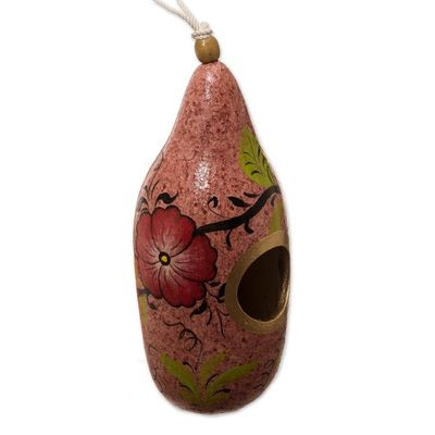 Alternate image for Hand Painted Gourd Birdhouse from Peru Blossoms on Blush