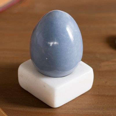Alternate image for Egg-Shaped Angelite Gemstone Figurine from Peru Cute Egg