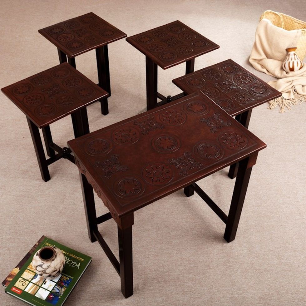 5 Accent Tables Hand-Crafted from Wood and Leather in Peru 'The Amazon'