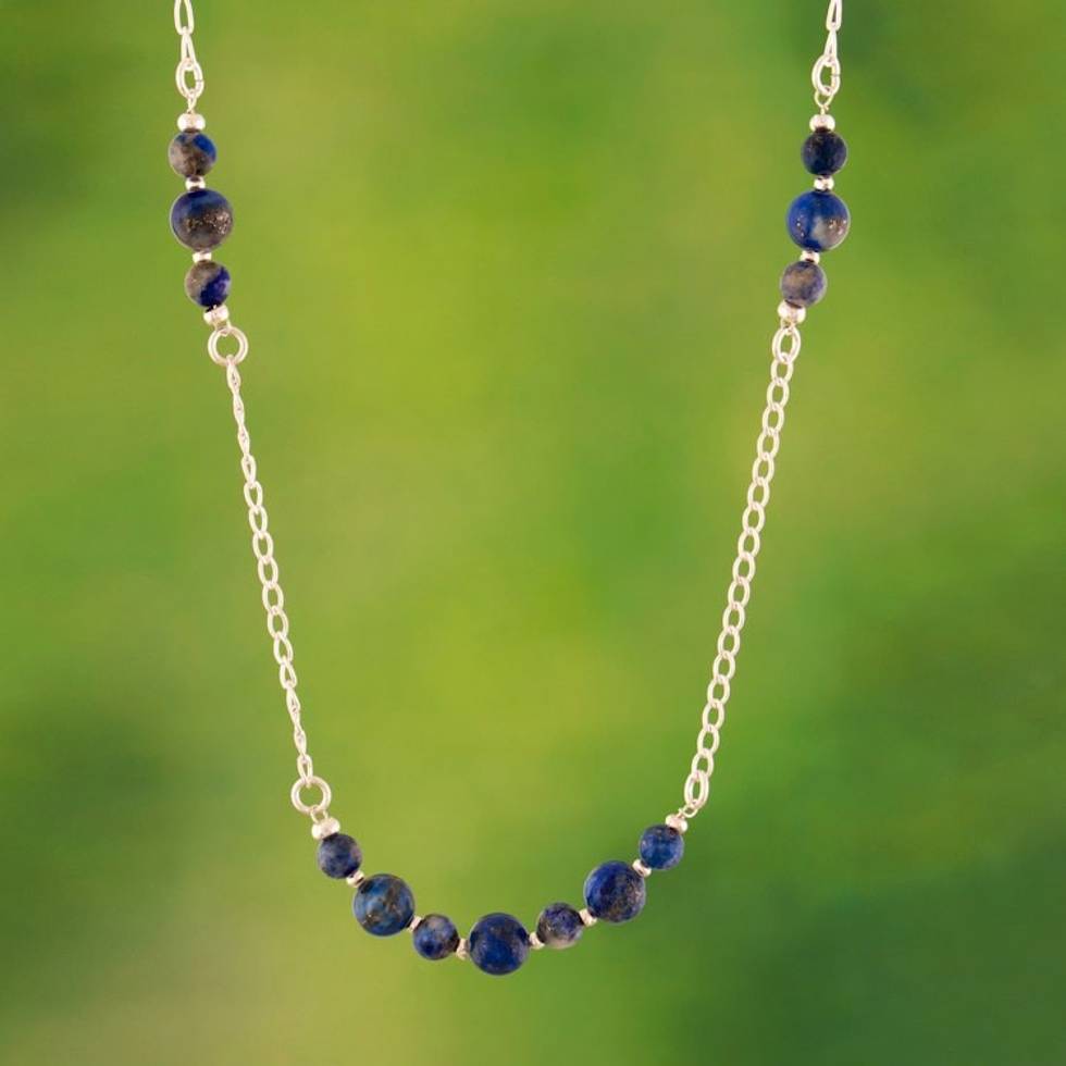 Sterling Silver Station Necklace with Lapis Lazuli Stones 'Blue Luxe'