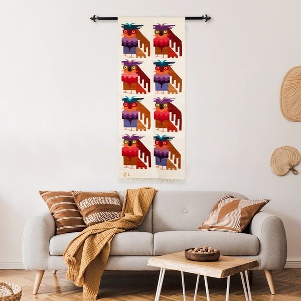 Alternate image for Wool Blend Tapestry of Andean Owls Hand-Woven in Peru Andean Owls