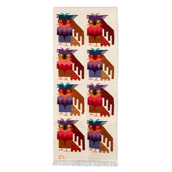Alternate image for Wool Blend Tapestry of Andean Owls Hand-Woven in Peru Andean Owls