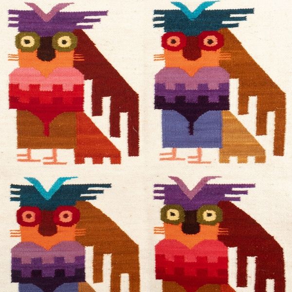 Alternate image for Wool Blend Tapestry of Andean Owls Hand-Woven in Peru Andean Owls