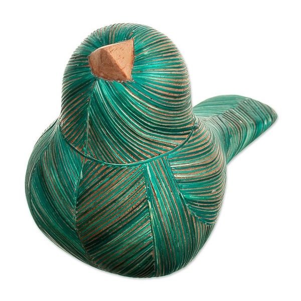 Alternate image for Handmade Cedar Wood and Natural Fiber Bird Figurine in Green Green Plumage