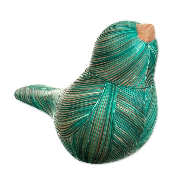 Alternate image for Handmade Cedar Wood and Natural Fiber Bird Figurine in Green Green Plumage