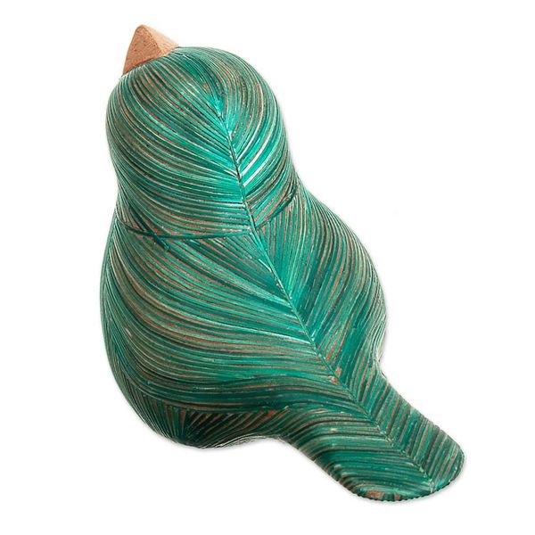 Alternate image for Handmade Cedar Wood and Natural Fiber Bird Figurine in Green Green Plumage