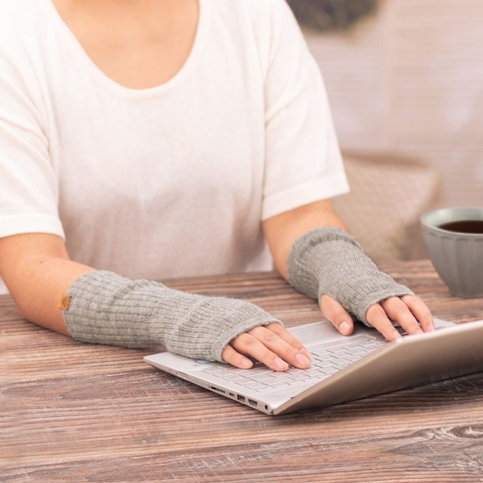 Knit Alpaca and Wool Blend Fingerless Mitts in Dove Grey 'Dove Grey Epoch'