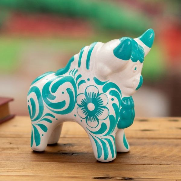 Alternate image for Traditional Turquoise Ceramic Bull Sculpture from Pucara Pucaras Turquoise Protector
