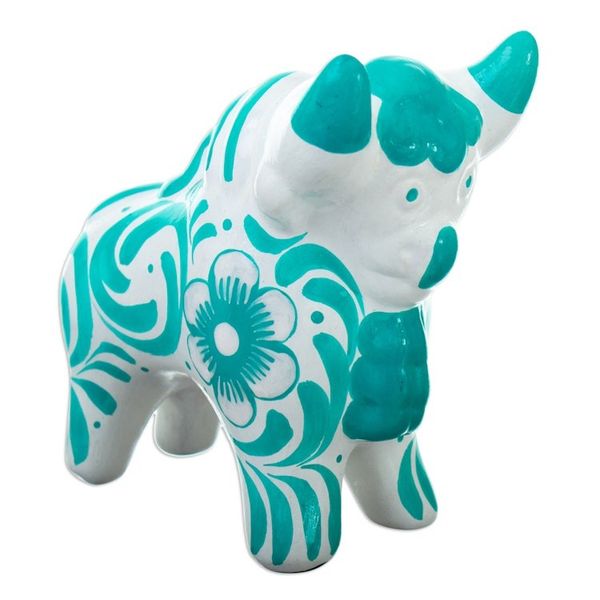 Alternate image for Traditional Turquoise Ceramic Bull Sculpture from Pucara Pucaras Turquoise Protector