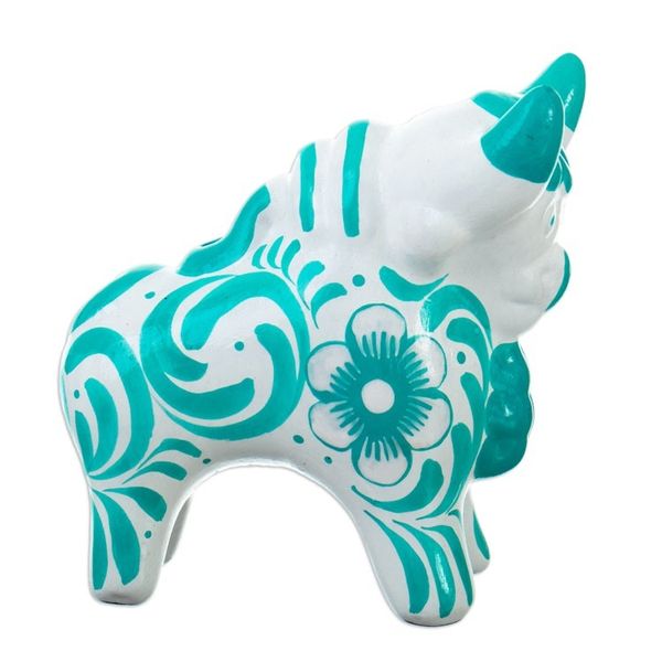 Alternate image for Traditional Turquoise Ceramic Bull Sculpture from Pucara Pucaras Turquoise Protector
