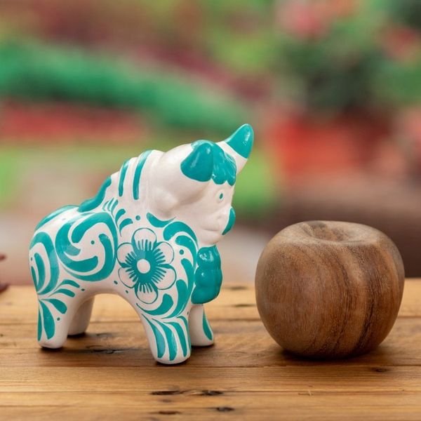 Alternate image for Traditional Turquoise Ceramic Bull Sculpture from Pucara Pucaras Turquoise Protector