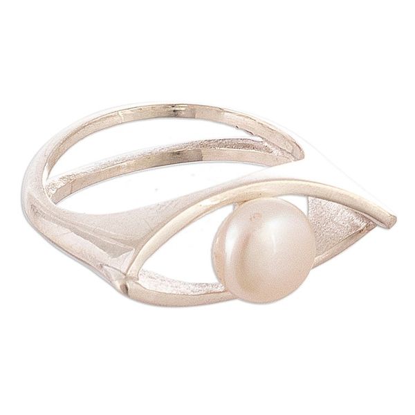 Alternate image for Handmade Sterling Silver Single Stone Ring with White Pearl Pearly Offering