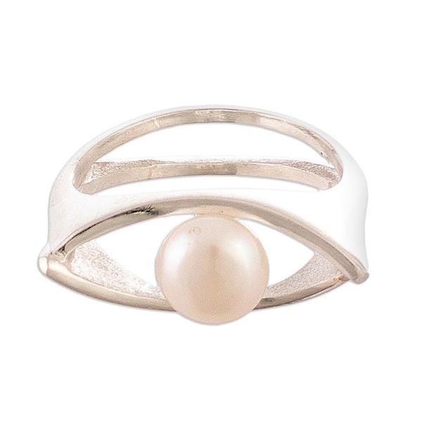 Alternate image for Handmade Sterling Silver Single Stone Ring with White Pearl Pearly Offering