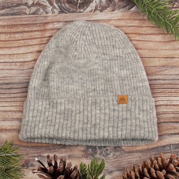 Alternate image for Alpaca and Wool Blend Knit Beanie Hat in Fog Grey Fog Grey Age