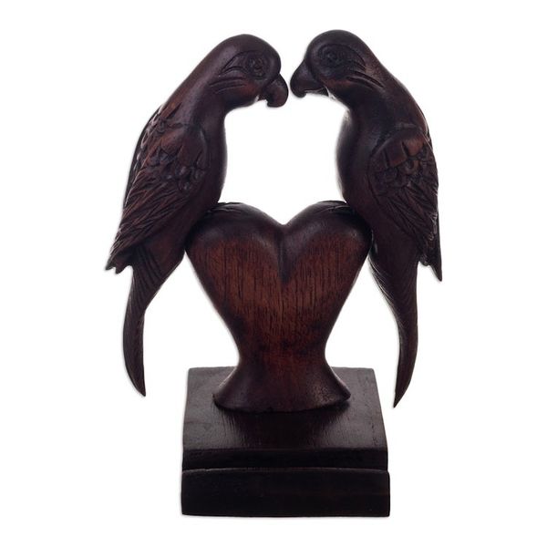 Alternate image for Hand-Carved Cedar Wood Phone Holder of Cockatoos in Love Loving Cockatoos