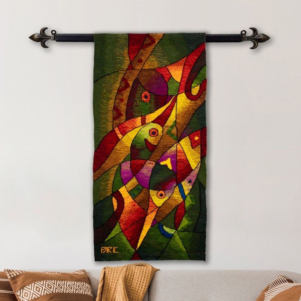 Handloomed Bird-Themed Traditional Alpaca Blend Tapestry 'Sacred Birds'