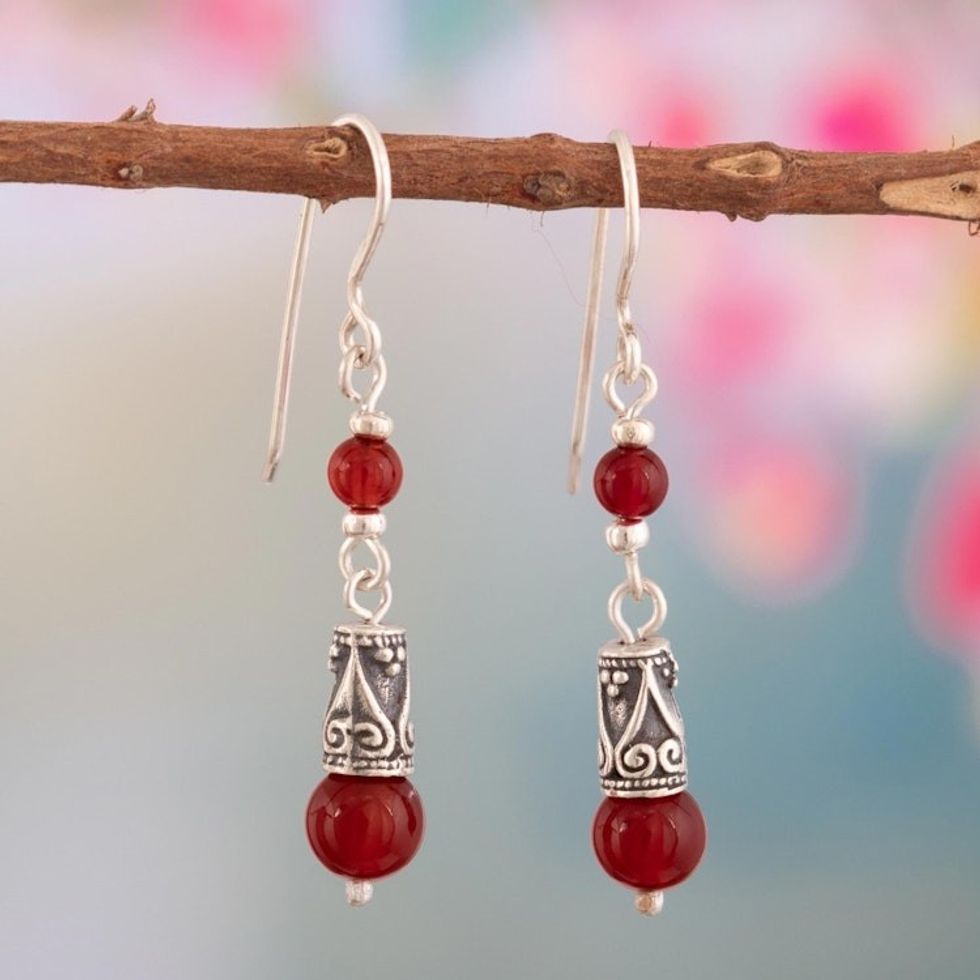 Sterling Silver Dangle Earrings with Natural Agate Stones 'New Balance'