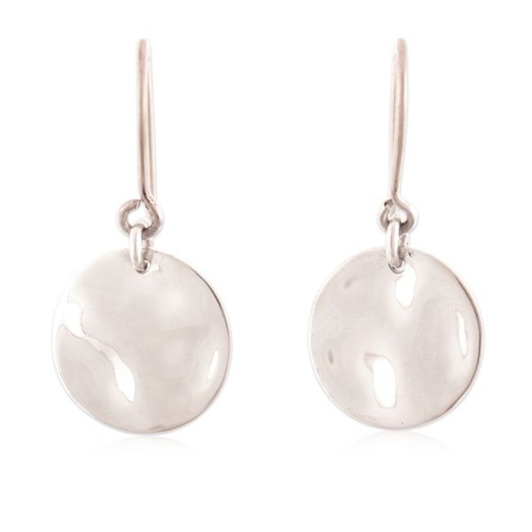 Alternate image for Modern Disc-Shaped Sterling Silver Dangle Earrings from Peru Hammered Luster