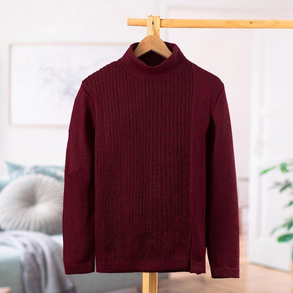Soft Striped Burgundy Alpaca Blend Pullover Sweater 'Burgundy Today'