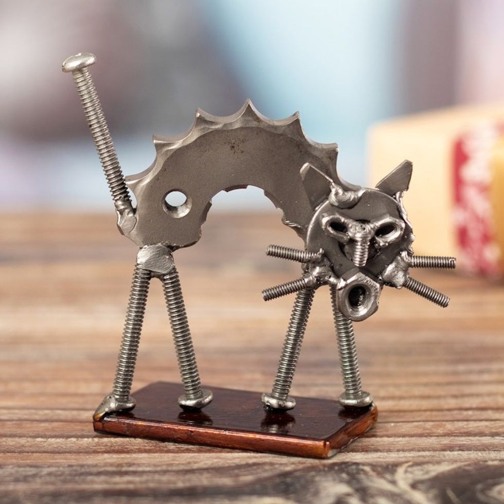 Eco-Friendly Handcrafted Recycled Metal Cat Sculpture 'Stray Cat'