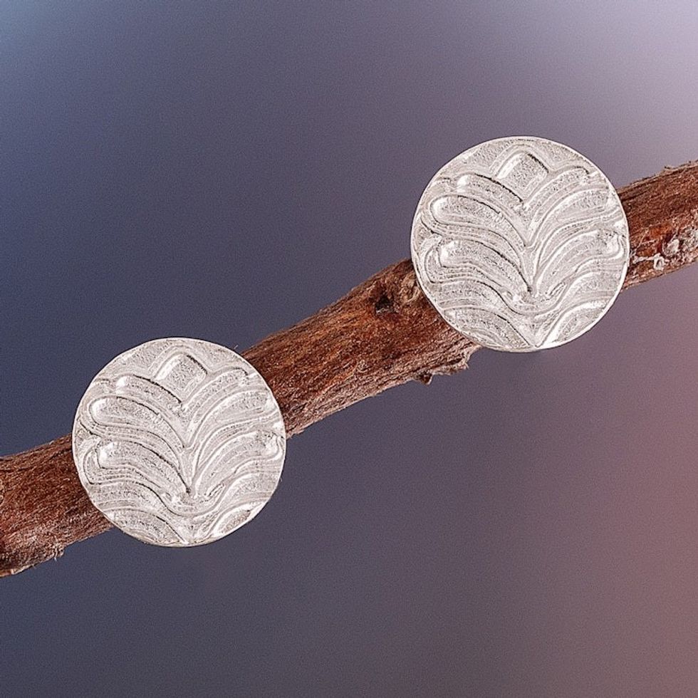 Modern Textured Sterling Silver Stud Earrings from Peru 'Moon Chic'