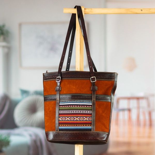 Alternate image for Leather-Accented Suede Shoulder Bag with Andean Textile Zanzibar