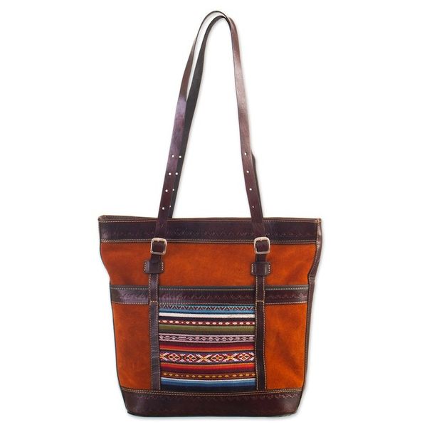 Alternate image for Leather-Accented Suede Shoulder Bag with Andean Textile Zanzibar