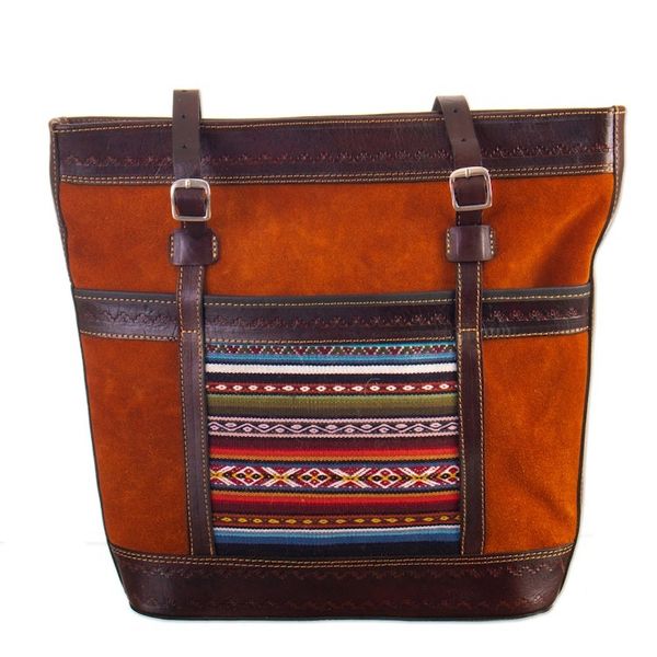 Alternate image for Leather-Accented Suede Shoulder Bag with Andean Textile Zanzibar