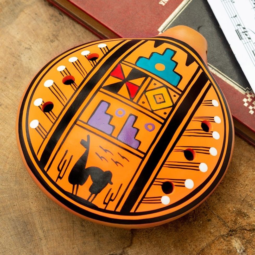 Handcrafted Ceramic Ocarina Flute with Andean Motifs 'Cuzco Chants'
