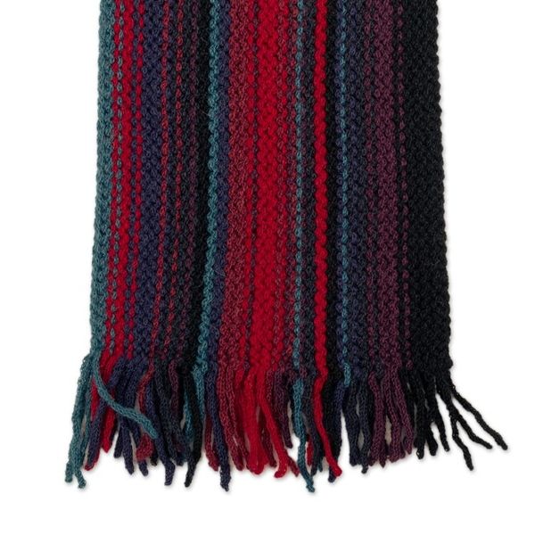 Alternate image for Handloomed Red and Black Fringed Alpaca Blend Scarf Romantic Lands