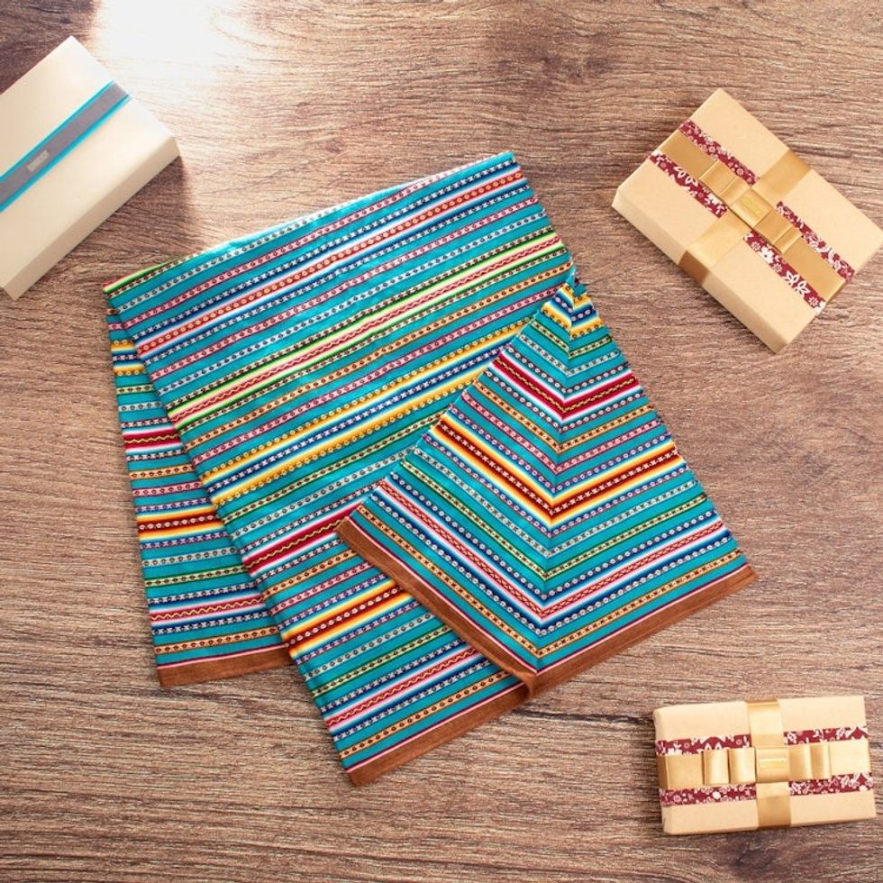 Handwoven Striped Throw Blanket in Turquoise from Peru 'Andes Lagoon'