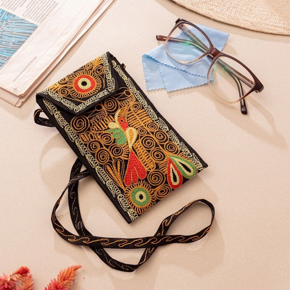 Autumn-Themed Embroidered Orange and Yellow Eyeglasses Bag 'Autumn Spell'