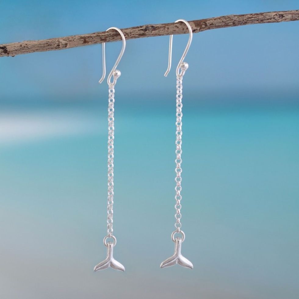 Artisan Sterling Silver Earrings from Mexico 'Dolphin Tail'