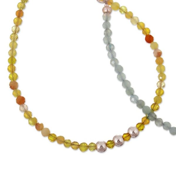 Alternate image for Pair of Opal Aquamarine Silver Beaded Wristband Bracelets Tropical Dawn