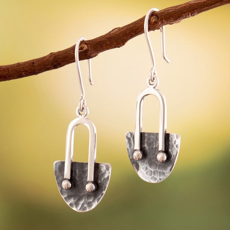 Oxidized and Polished Sterling Silver Dangle Earrings 'Ancestral Flair'