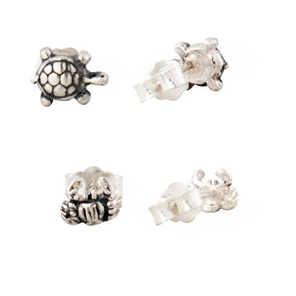 Alternate image for Set of 2 Sea Life Sterling Silver Turtle and Crab Earrings Marine Glory