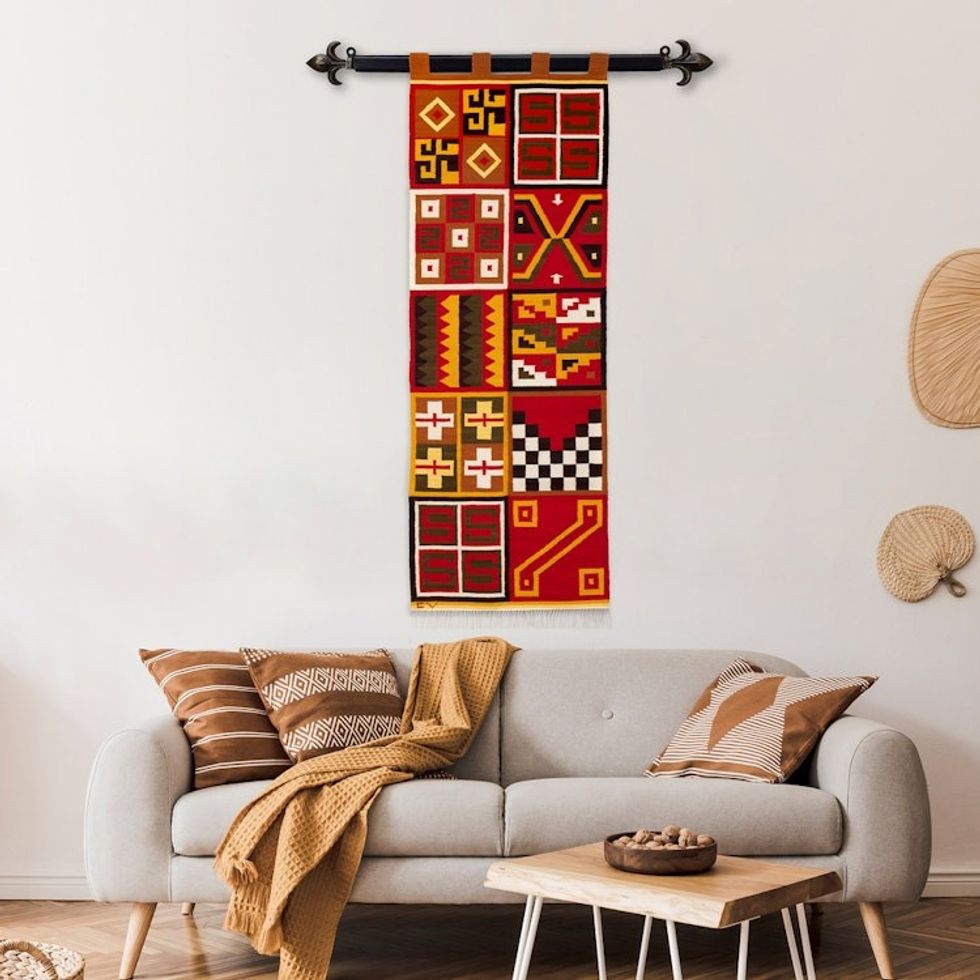 Handwoven Geometric Traditional Wool and Cotton Tapestry 'Civilizations'