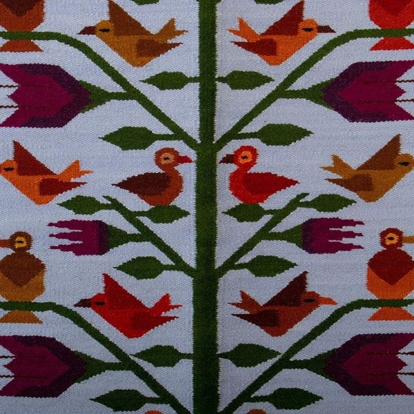 Alternate image for Bird-Themed Handloomed Blue Wool Tapestry Made in Peru Birds of the Blue Valley