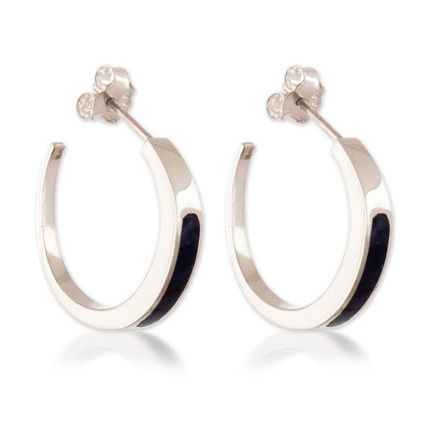 Alternate image for Silver Half-Hoop Earrings with Inlaid Sodalite Stone Dual Enchantment
