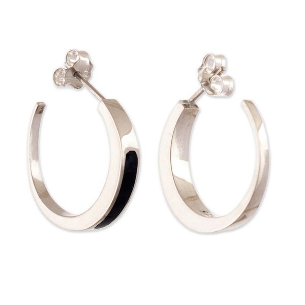 Alternate image for Silver Half-Hoop Earrings with Inlaid Sodalite Stone Dual Enchantment