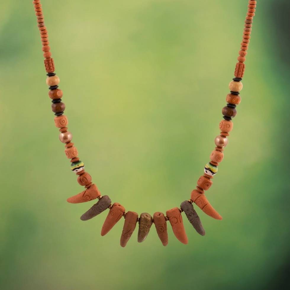 Traditional Dark Brown Ceramic Beaded Necklace from Peru 'Land of Courage'