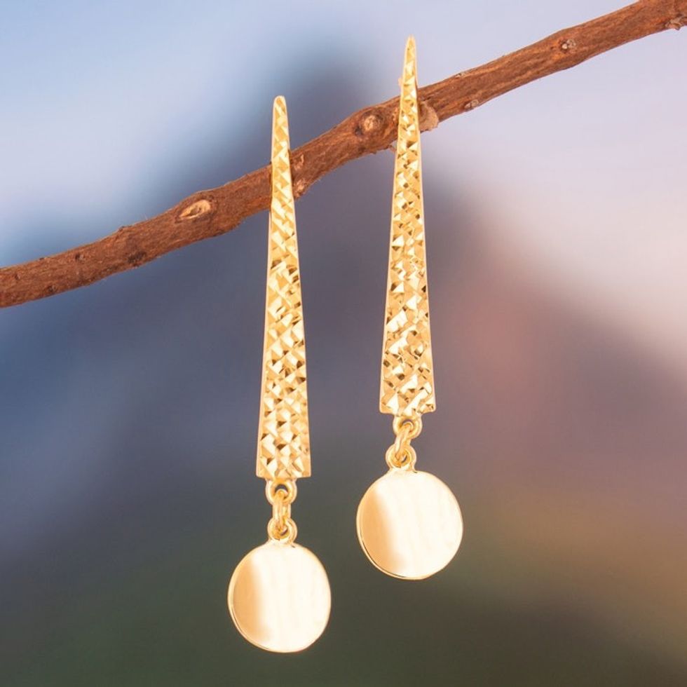 Polished Geometric 18k Gold-Plated Dangle Earrings 'Triumphal Finesse'