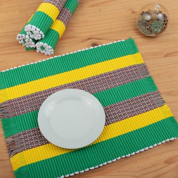 Alternate image for Set of 4 Handwoven Striped Viridian Cotton Blend Placemats Viridian Gathering