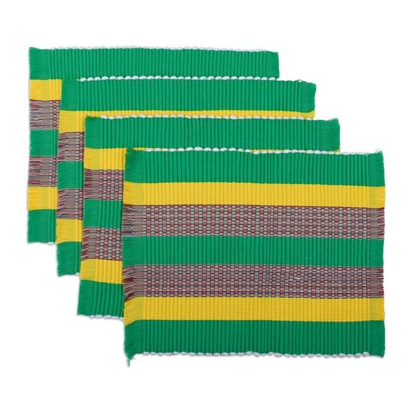Alternate image for Set of 4 Handwoven Striped Viridian Cotton Blend Placemats Viridian Gathering