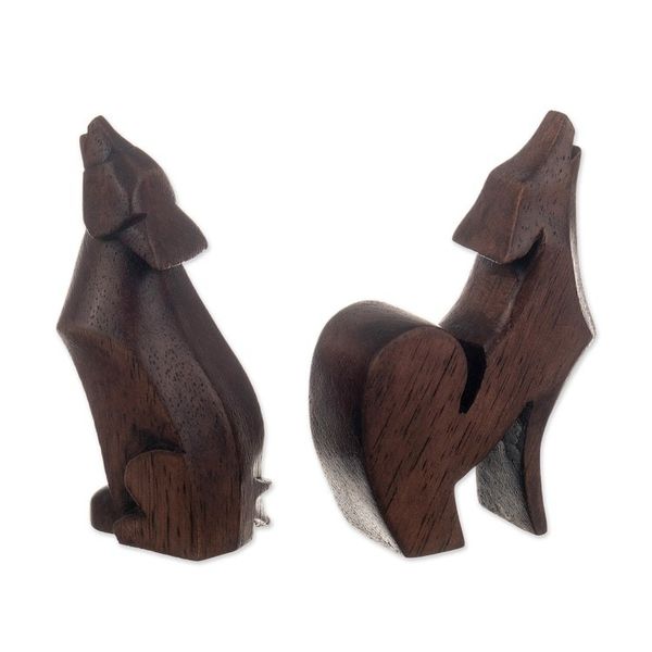 Alternate image for Two Hand-Carved Minimalist Wolf-Themed Cedarwood Figurines Spirits of the Dawn